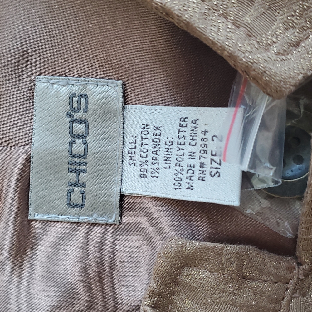 Chico's Tan Bronze Accent Jacquard Linea Blazer Jacket Size 12 Chico's Size 2 - Picture 3 of 6